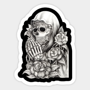 Santa muerte with rose day of the dead. Sticker